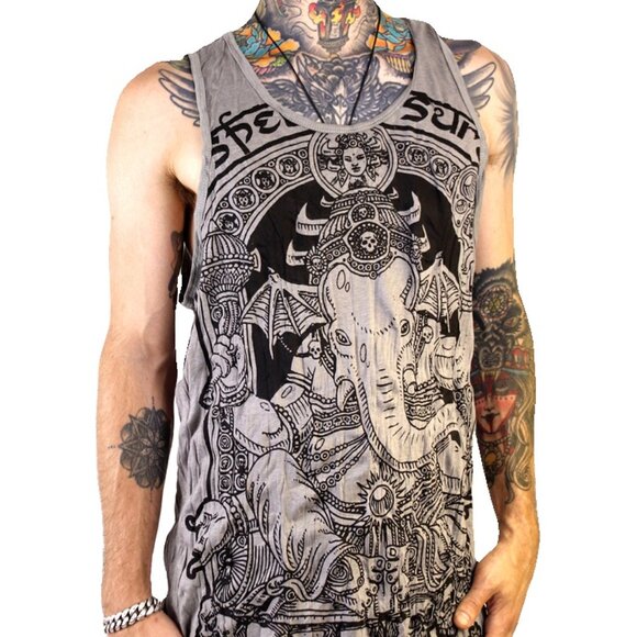 Sure Designs Ganesha Grey and Black Full Print Tank Top - Picture 1 of 2